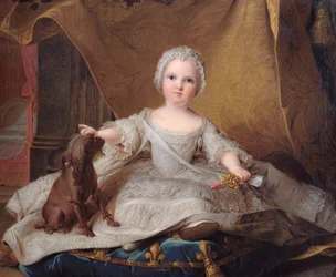 Muotokuva ranskalaisesta Marie-Zephyrestä (1750-55) koiransa kanssa, 1751